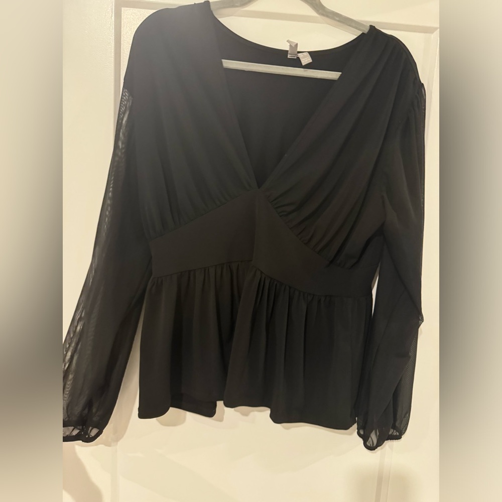 V Neck Blouse with sheer sleeves